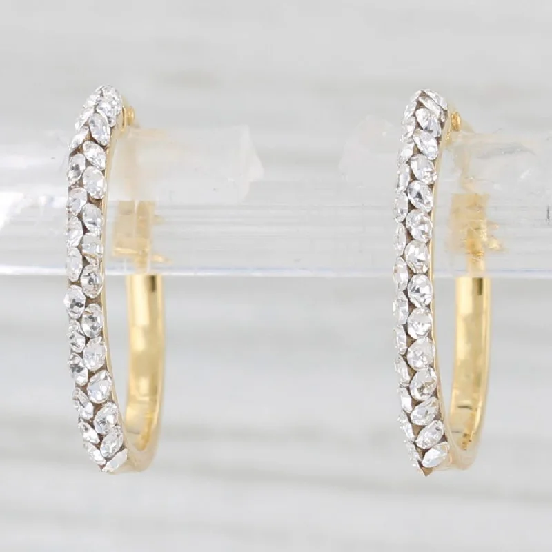 Statement Earrings For Bold Fashion Choices-New Rhinestones Hoop Earrings 14k Yellow Gold Snap Top Round Hoops