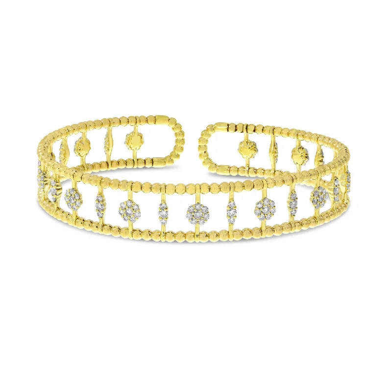 Bracelets With Love Messages-14K Yellow Gold Diamond Triple Row Flexible Cuff Bracelet BVB1079