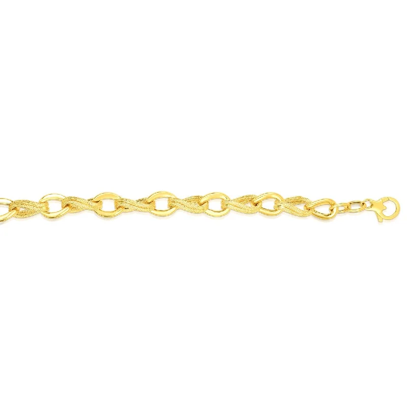 Bracelets For Bohemian Style-14kt Gold 8" Yellow Finish Textured Oval Bracelet with Lobster Clasp RC1860-08