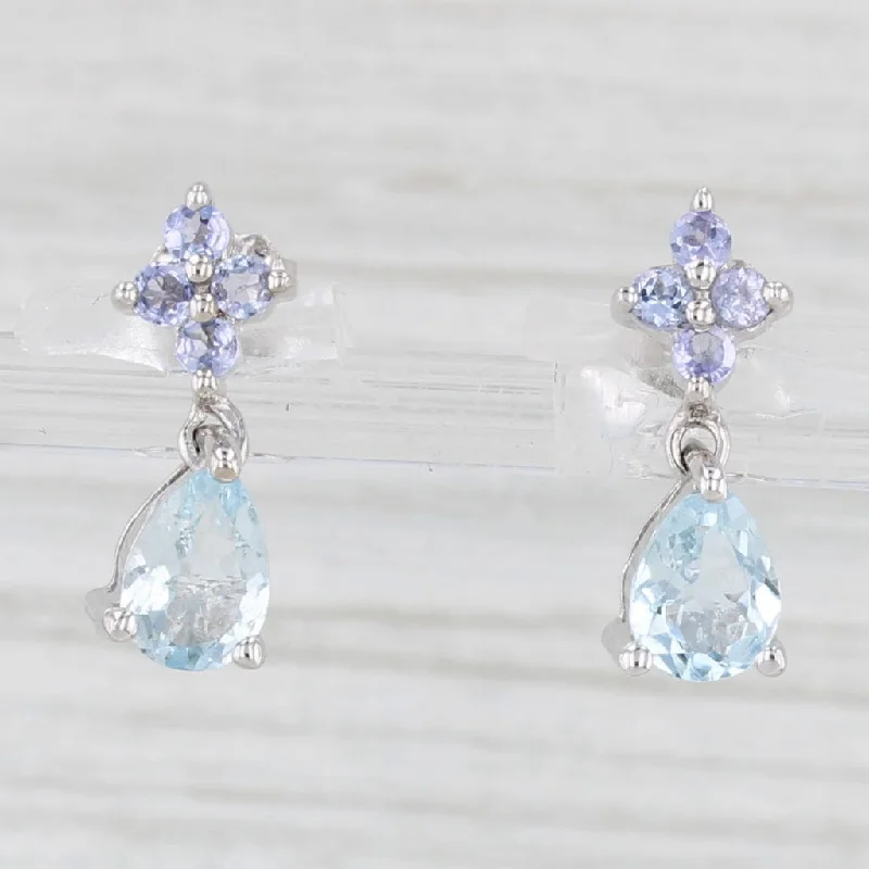 Geometric Earrings For Contemporary Style-1.46ctw Tanzanite Aquamarine Dangle Earrings 10k White Gold Drops