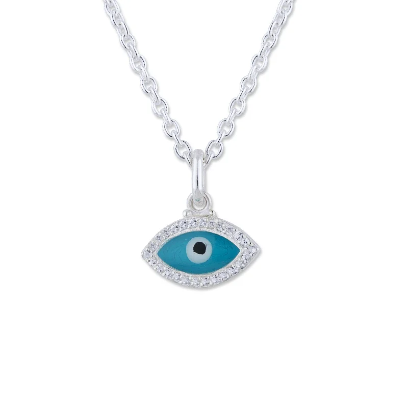 Simple Silver Pendant Necklaces For Casual Wear-Lika Behar Evil Eye Necklace Turquoise Enamel Sterling Silver White Sapphires