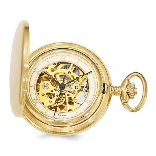 Watches With Filigree Work-Swingtime Gold-Finish Brass Mechanical 42mm Pocket Watch - Engravable