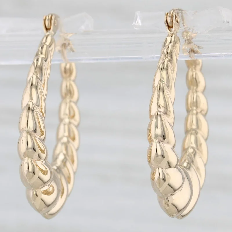 Elegant Drop Earrings For Weddings-New 14k Yellow Gold Scalloped Snap Top Hoop Earrings