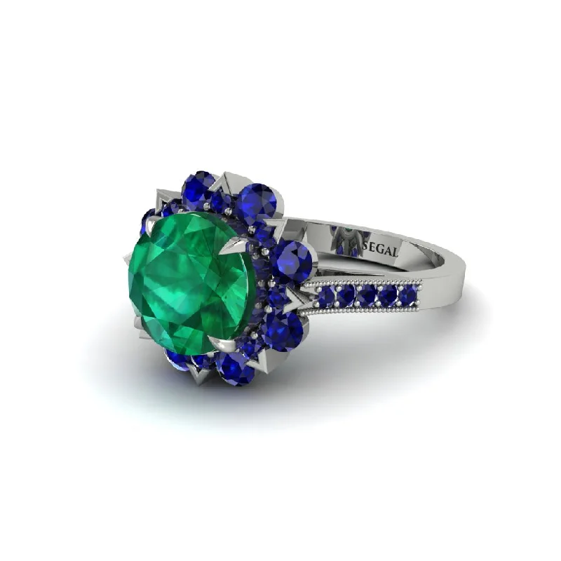 Unique Engagement Rings For Non-Traditional Brides-Emerald Halo Sunburst Engagement Ring - Winter No. 66