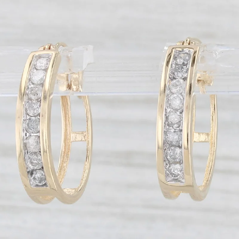 Simple Everyday Earrings For Casual Looks-0.48ctw Diamond Hoop Earrings 10k Yellow Gold Snap Top Oval Hoops