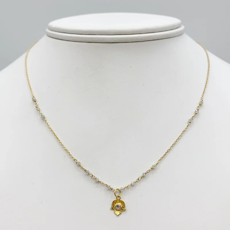 Vintage Style Necklaces For Retro Looks-Grey Diamond Beads with Gold Chain 14 Karat Yellow Gold Necklace