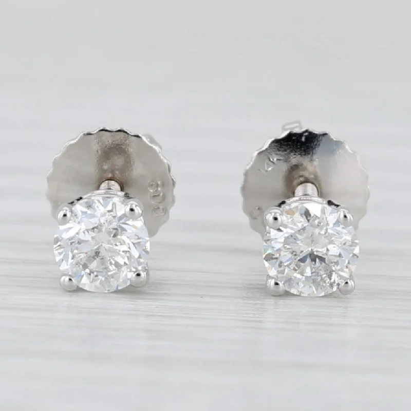 Statement Earrings For Holiday Fashion-0.45ctw Round Diamond Solitaire Stud Earrings 14k White Gold Pierced Screw Backs