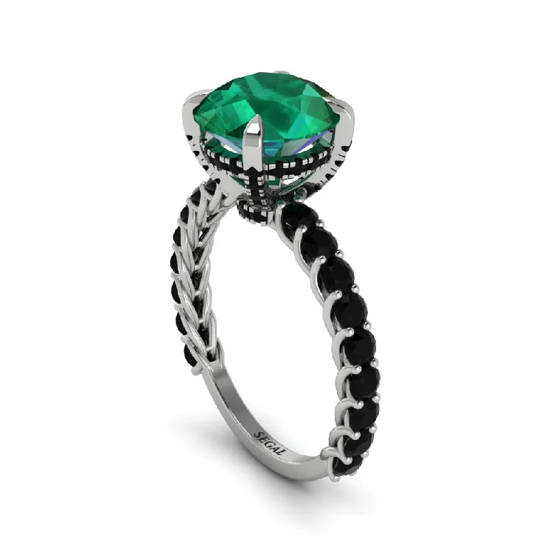 Personalized Promise Rings For Couples-Emerald Twisted Band Halo Engagement Ring - Avianna No. 36