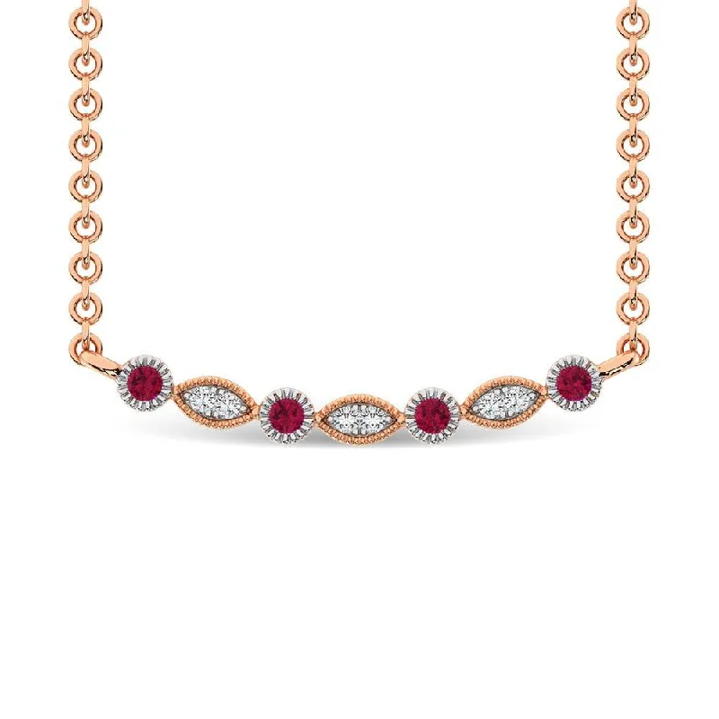 Trendy Moonstone Necklaces For Elegant Looks-Diamond 1/8 Ct.Tw. And Ruby Fashion Necklace in 10K Rose Gold