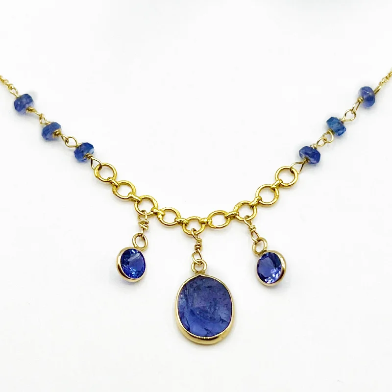 Sparkling Pendant Necklaces For Evening Fashion-Exotic Purple Tanzanite on a Golden Chain