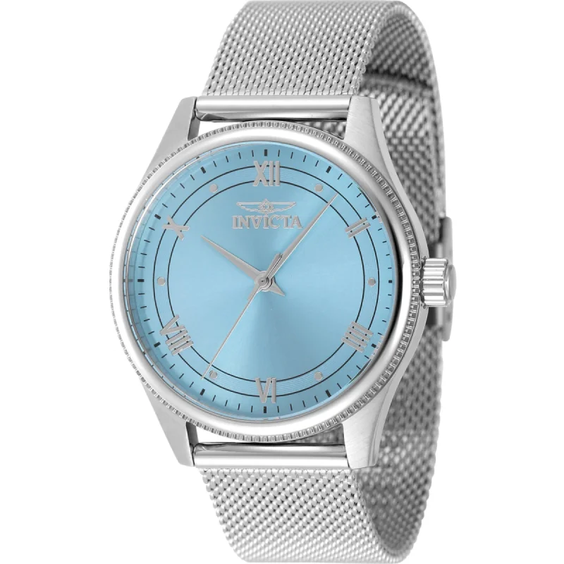 Watches With Ruby Stones-Invicta Women's Watch - Celestial Quartz Light Blue Dial Silver Mesh Bracelet | 48487