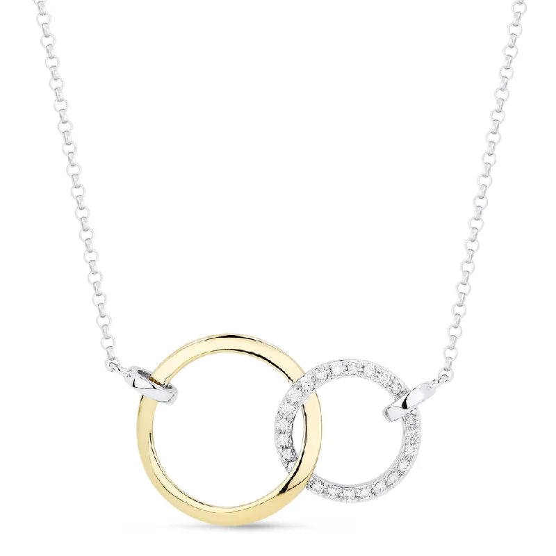 Crystal Pendant Necklaces For Sparkling Style-14K White & Yellow Gold Interlocking Circle Diamond Necklace