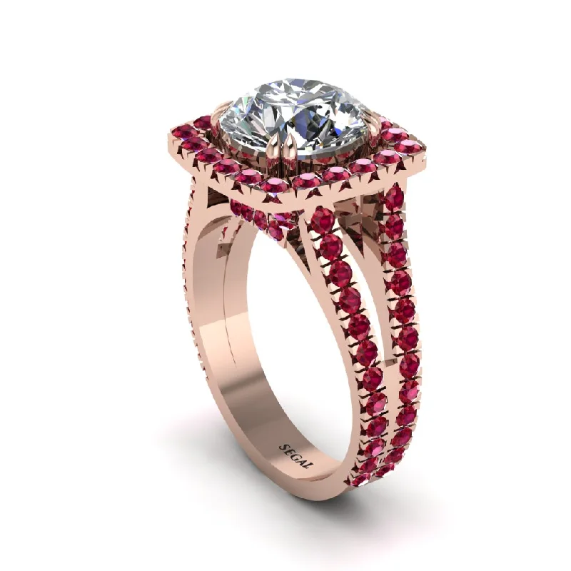 Beautiful Ruby Wedding Rings For Brides-Diamond Pave Split Shank Engagement Ring - Averie No. 47