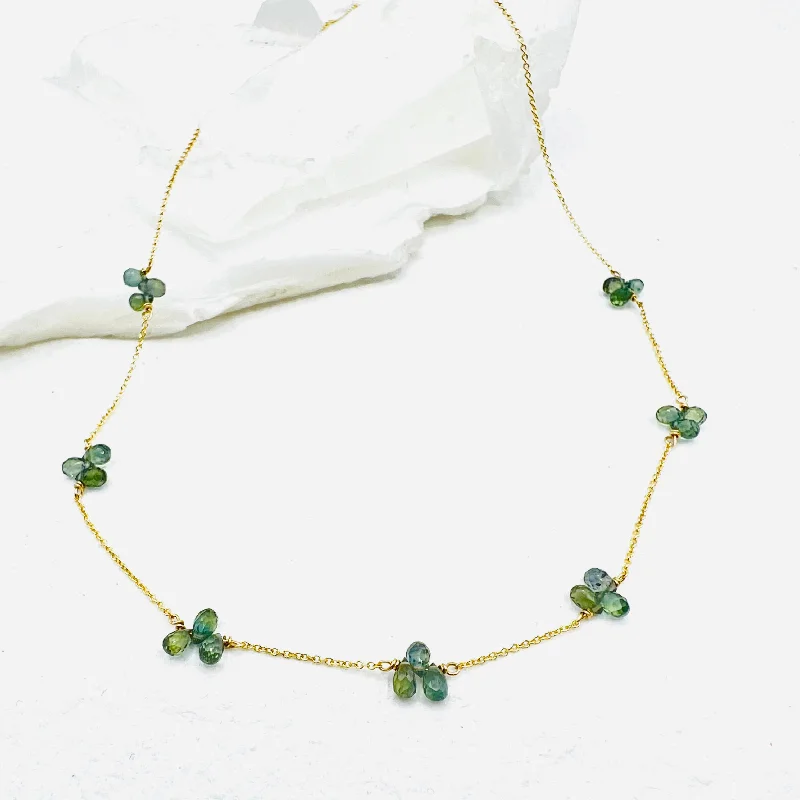 Custom Zodiac Necklaces For Unique Gifts-Green Sapphire Briolette on 14 Karat Gold Chain