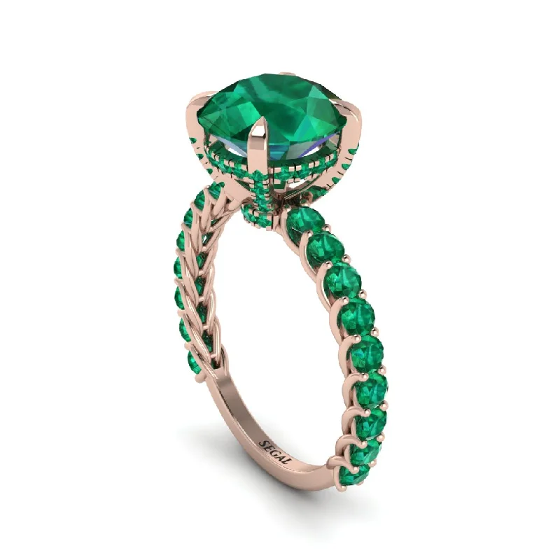 Trendy Gold Rings For Engagement-Emerald Twisted Band Halo Engagement Ring - Avianna No. 20