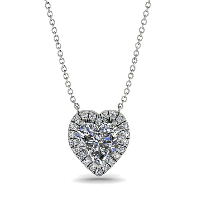 Fashionable Long Necklaces For Bold Looks-4.7Ct Diamond Halo Heart Necklace - Jaylene No. 3