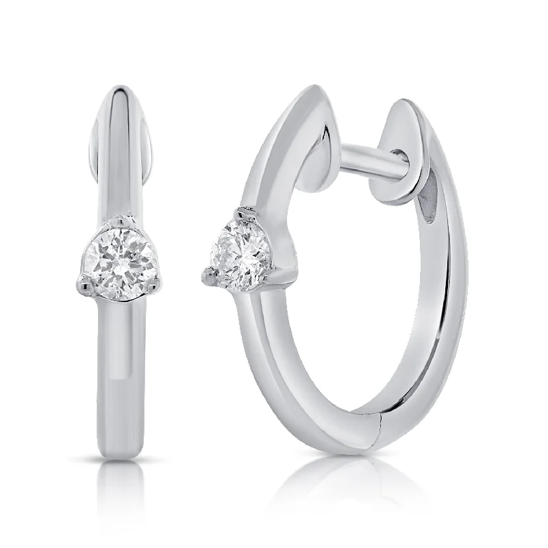 Cute Heart Shaped Earrings For Girlfriends-14K White Gold Diamond Huggie Earrings