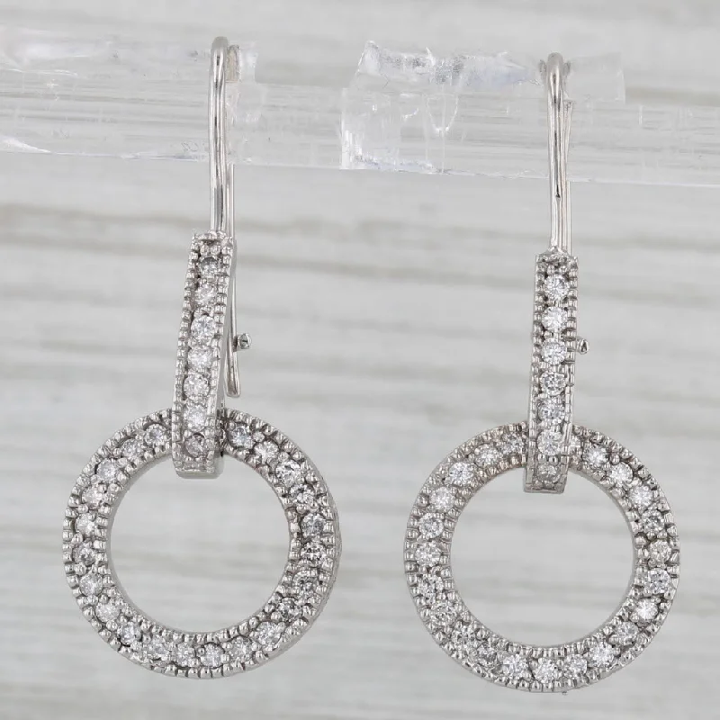 Statement Earrings For Special Events-0.37ctw Diamond Circle Drop Earrings 14k White Gold Hook Posts Dangles