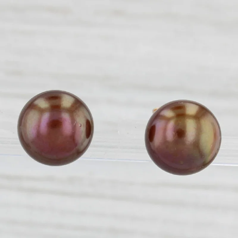 Large Gold Earrings For Bold Style-Bronze Cultured Button Pearl Stud Earrings 14k Yellow Gold Round