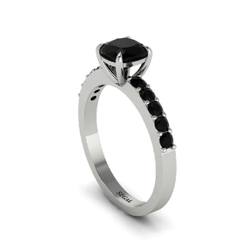 Classic Gold Cocktail Rings For Bold Glam-Cushion-Cut Black Diamond Classic Elegance Engagement Ring - Demi No. 39