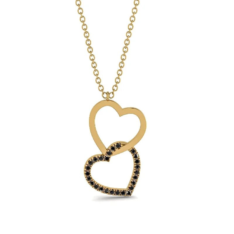 Custom Birthstone Necklaces For Thoughtful Gifts-Interlocked Hearts Black Diamond Necklace - Wendy No. 7