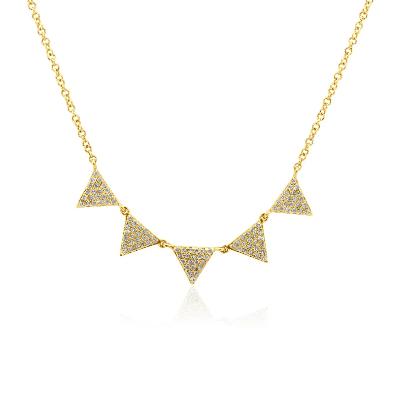 Layered Gemstone Necklaces For Boho Look-14k Yellow Gold Diamond Triangles Necklace