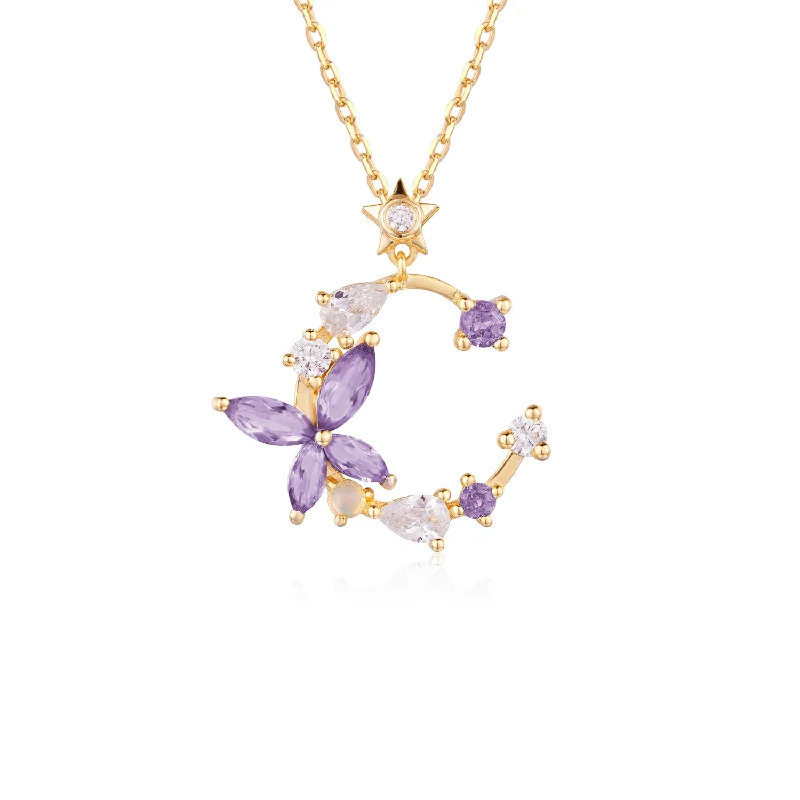 Large Pendant Necklaces For Statement Jewelry-Monarch Butterfly Amethyst Opal Necklace (Yellow Gold)