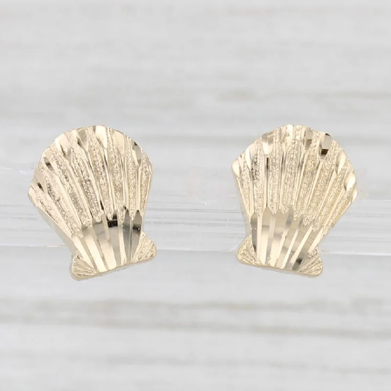 Elegant Gold Earrings For Classic Look-Shell Stud Earrings 14k Yellow Gold Nautical Seashell Studs