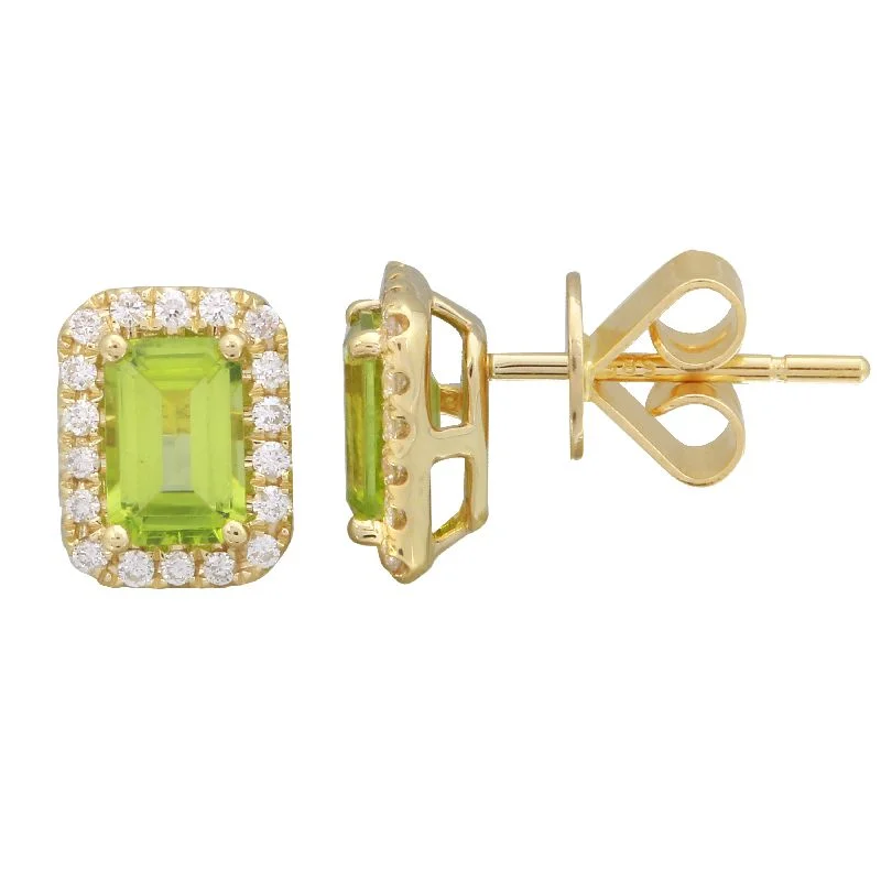 Minimalist Stud Earrings For Work-14k Yellow Peridot Emerald Cut Gemstone Earrings