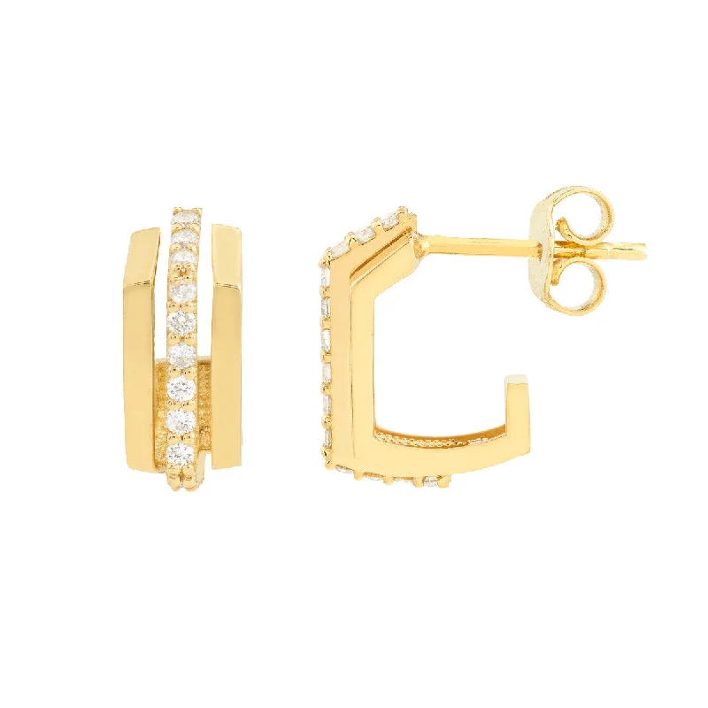 Dazzling Gold Earrings For Party Glam-14K Yellow Gold Diamond J Hoops Earrings