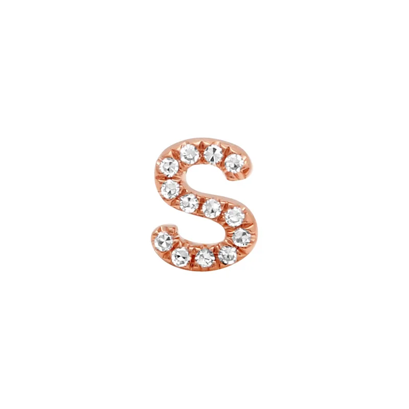 Classic Silver Earrings For Simple Style-14K Rose Gold Mini Diamond Initial Earring