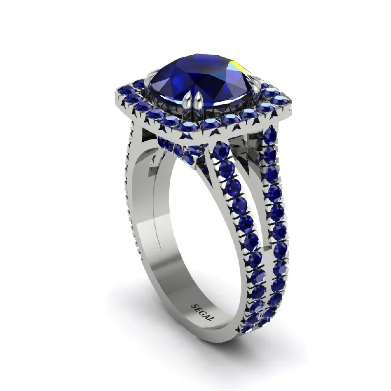 Beautiful Silver Rings For Wedding Bands-Sapphire Pave Split Shank Engagement Ring - Averie No. 75