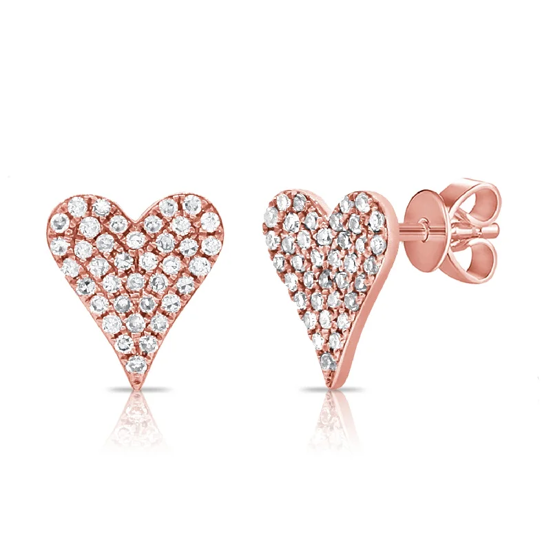 Beautiful Dangle Earrings For Formal Occasions-14K Rose Gold Diamond Pave Heart Stud Earrings