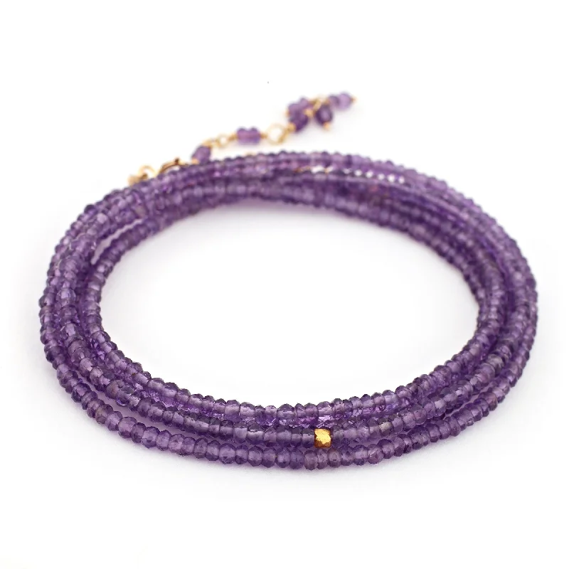 Classic Gold Necklace For Everyday Style-Anne Sportun Amethyst Beaded Wrap Bracelet & Necklace 34" B098G-AME