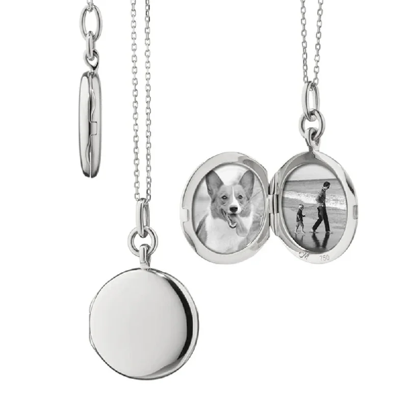 Pearl Necklaces For Timeless Elegance-Monica Rich Kosann Slim "Quinn" Round Locket in Sterling Silver