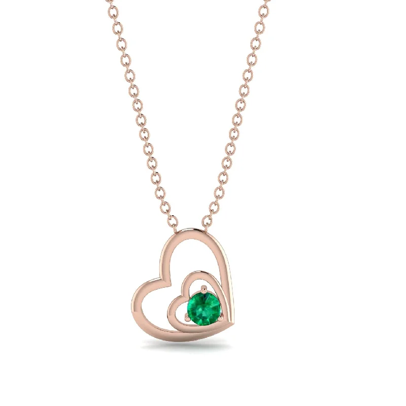 Elegant Pendant Necklaces For Formal Occasions-Two Hearts Emerald Necklace - Dana No. 5