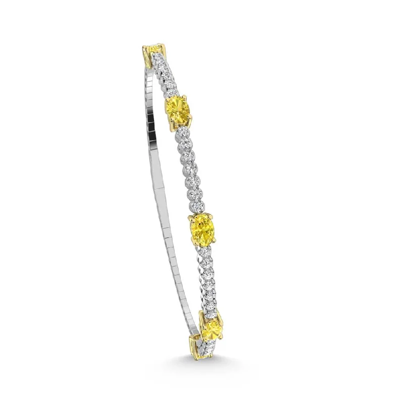 Bangles For Festival Fashion-14K White Gold   3 5/8 Ct.Tw. white and Oval Shape Yellow Lab Grown Diamond Bangle