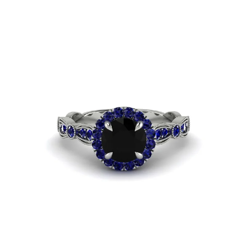 Unique Gold Rings For Bold Style-Round Cut Black Diamond Radiant Eternity Engagement Ring - Kamryn No. 69