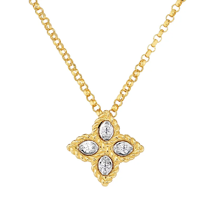 Beautiful Pearl Chain Necklaces For Bridal Jewelry-Roberto Coin Princess Flower Diamond Pendant Small 18K Yellow Gold