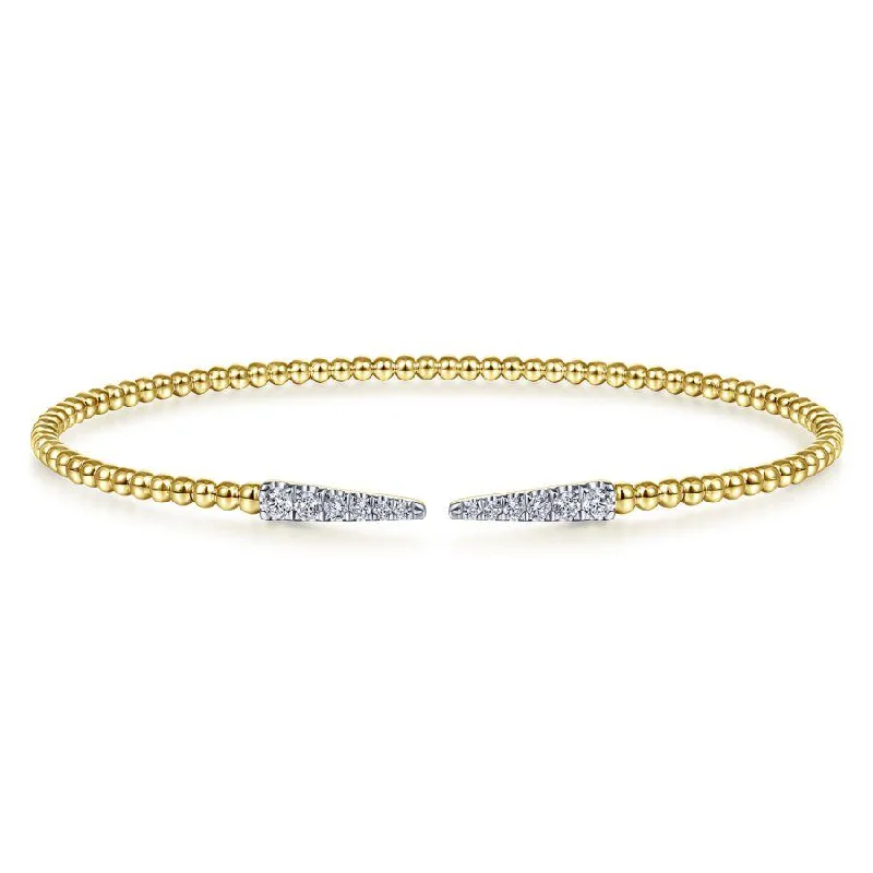 Bracelets With Open Design-Gabriel & Co. - BG4216-62Y45JJ - Split 14K Yellow Gold Bujukan Bead Cuff Bracelet with Diamond Pavâ€š Spikes