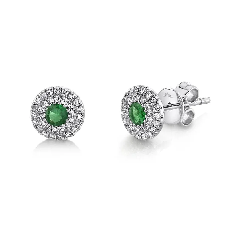 Unique Handmade Earrings For Brides-14K White Gold Diamond + Green Garnet Earrings