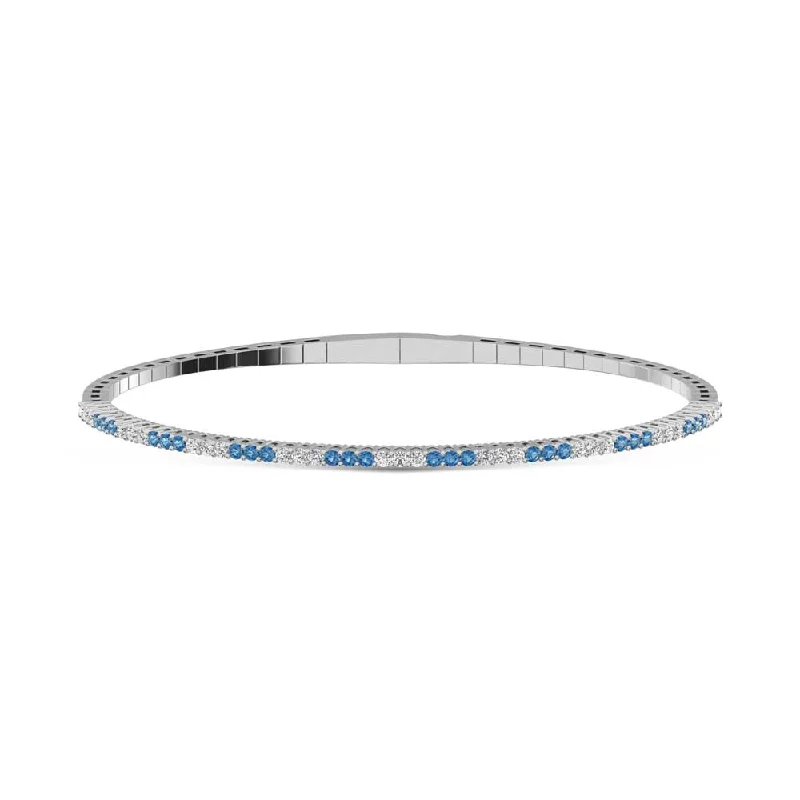 Bangles For Fashion Jewelry-14K White Gold  1 Ct.Tw.  Alternate 3 white and 3 Blue Lab Grown Diamond Bangle