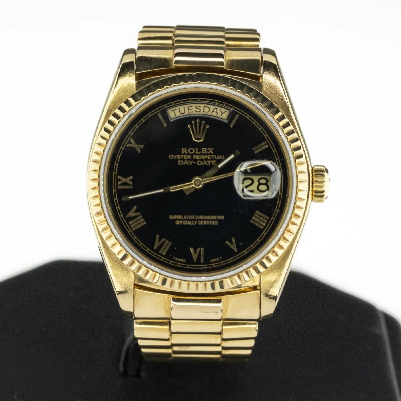 Watches With Multicolor Stones-1979 Gents Rolex 18K Gold Oyster Perpetual Day-Date President 36mm Watch