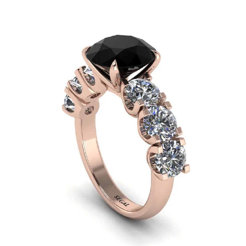 Luxury Diamond Engagement Rings For Brides-Round Cut Black Diamond Cathedral Engagement Ring - Tatum No. 8