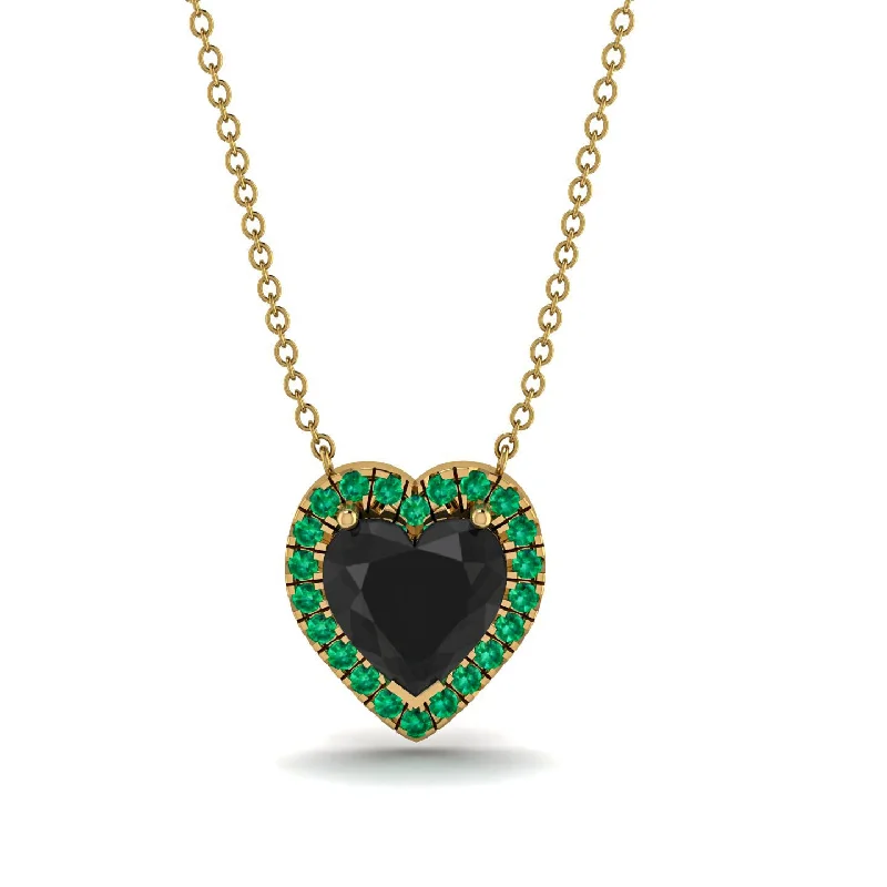 Custom Birthstone Pendant Necklaces For Bridesmaids-4.7Ct Black Diamond Halo Heart Necklace - Jaylene No. 22