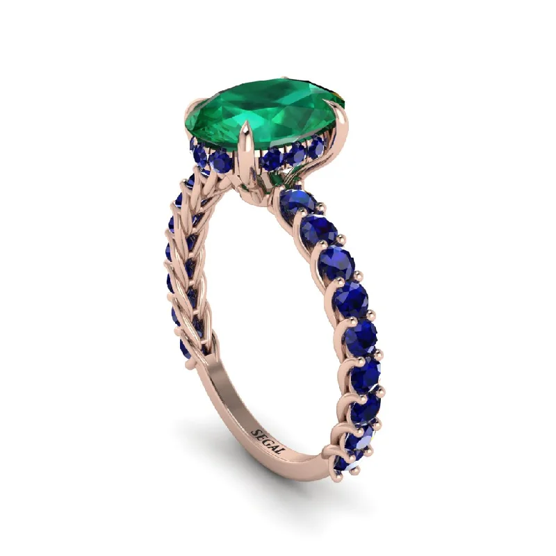 Dainty Gold Rings For Elegant Fashion-Oval-Cut Halo Emerald Timeless Elegance Engagement Ring - Kelsey No. 65