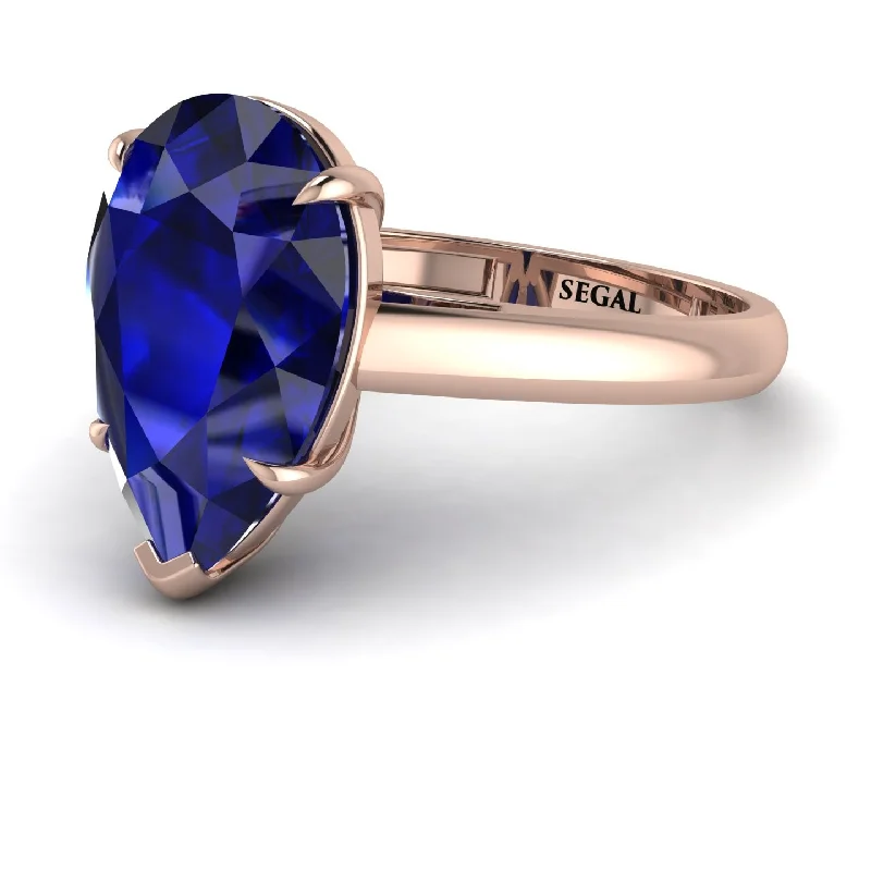 Simple Diamond Wedding Rings For Brides-Pear Cut Sapphire Solitaire Engagement Ring - Elle No. 14