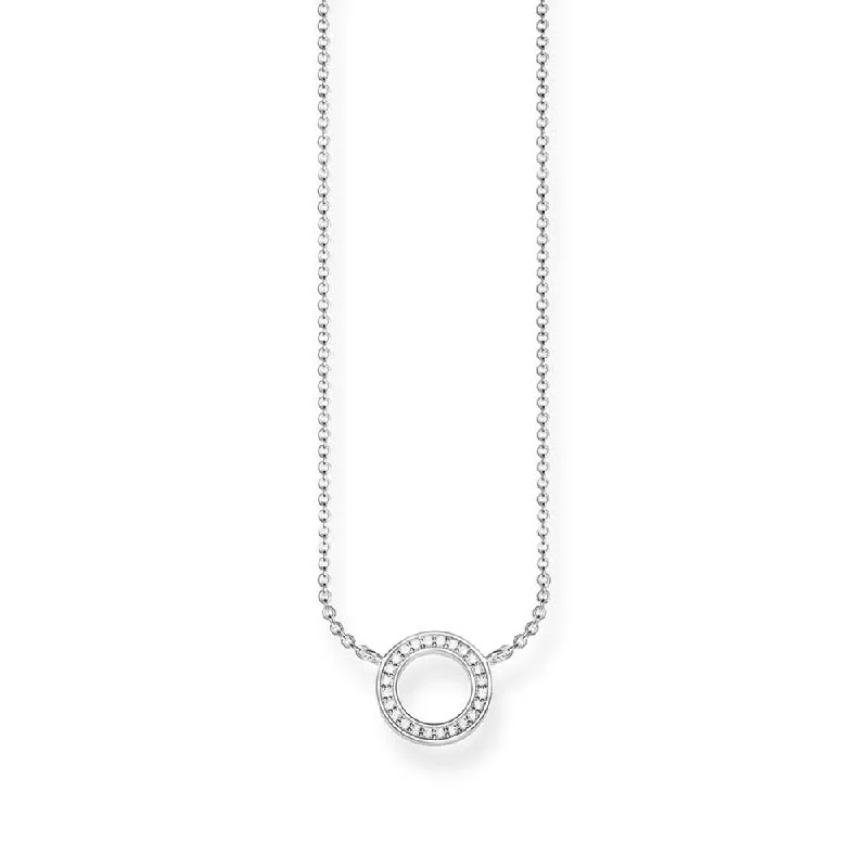 Elegant Gold Bead Necklaces For Bridesmaids-Sterling Silver Thomas Sabo Circular Zirconia Necklace