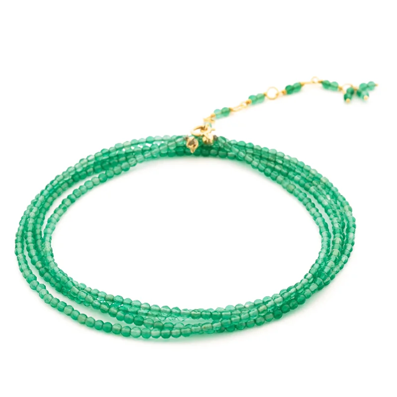 Elegant Crystal Necklaces For Weddings-Anne Sportun Green Onyx (Chalcedony) Beaded Wrap Bracelet & Necklace 34" B098G-GR.ON