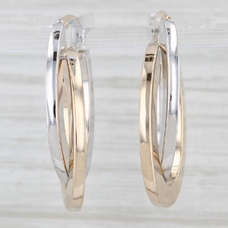 Modern Minimalist Earrings For Every Day-Interlocking Hoop Earrings 14k Yellow White Gold Oval Hoops Snap Top